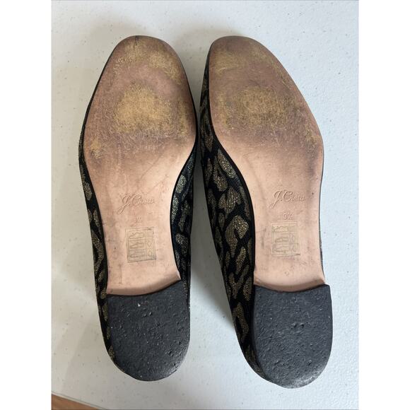 J. Crew Metallic Leopard animal Smoking Slippers Loafers Flat Size 9.5 Shoes - Picture 6 of 8